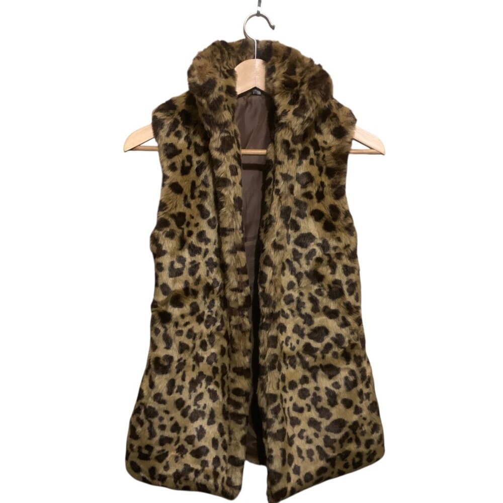 B.tru Women’s Vest Faux Leopard‎ Print Lined High Collar Sz Small Mob Wife